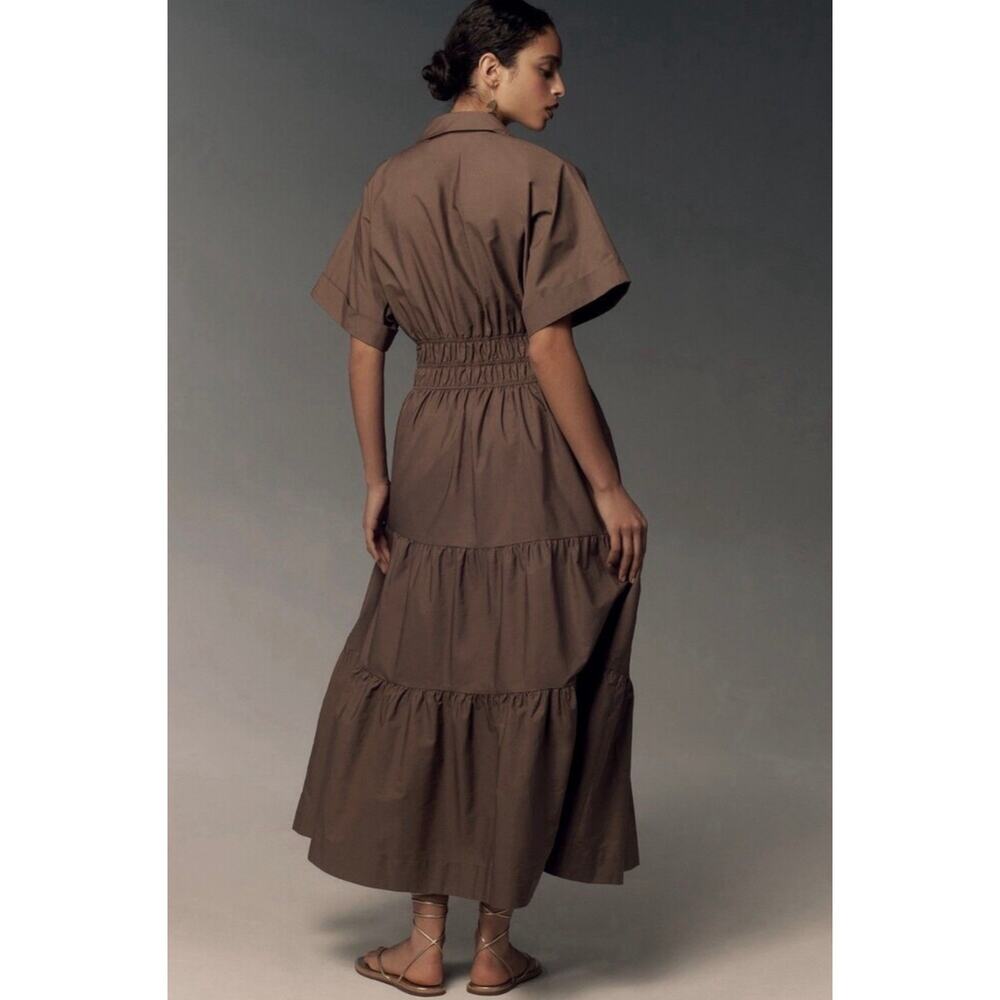 Anthropologie Somerset Maxi Shirt Dress Mocha Brown Small Cotton - Picture 3 of 11